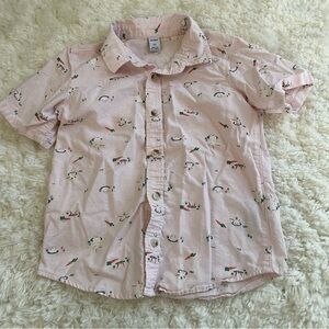 Old Navy 5T Kids Pink Easter Spring Bunny Carrot Button Down Shirt